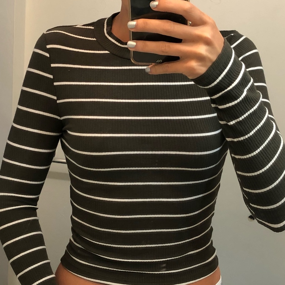 Olive Green Striped Long Sleeve Top
